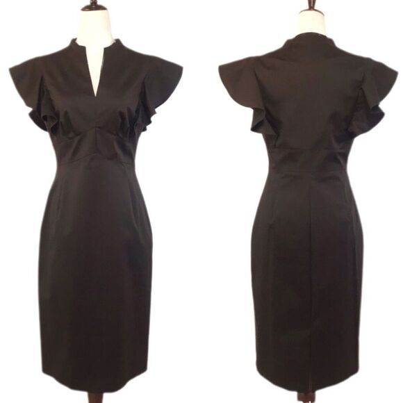 ANTONIO MELANI Brown Fitted Sheath Dress Knee Length Stretch Cap Sleeve Size‎ 4 - Picture 1 of 10